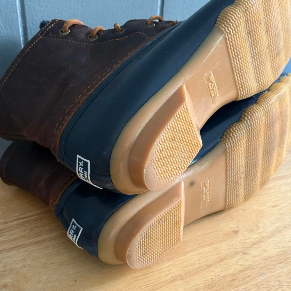 Sperry Saltwater Duck Rain Boot Womens 9 Navy Zip Leather Waterproof STS91175